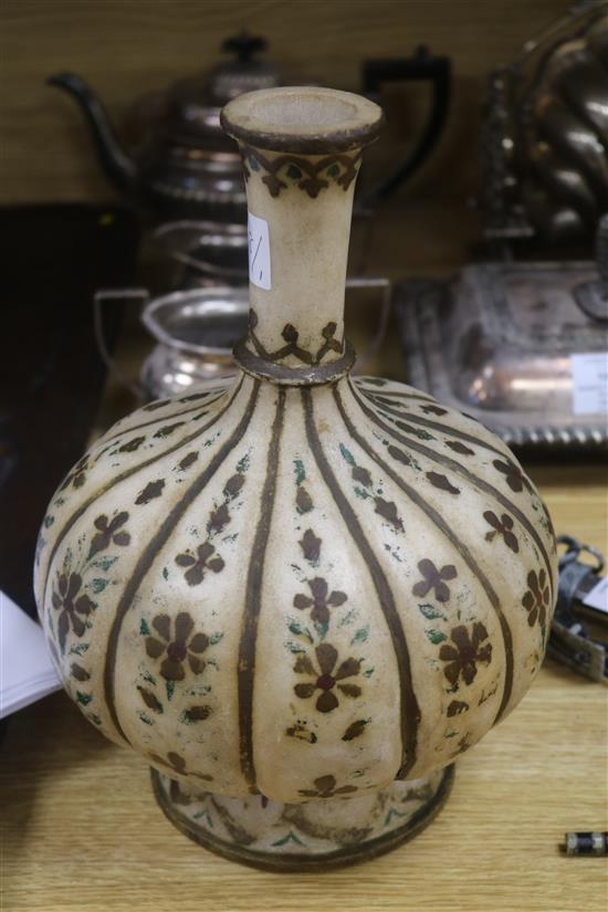 A Mughal style painted alabaster bottle vase 11in.
